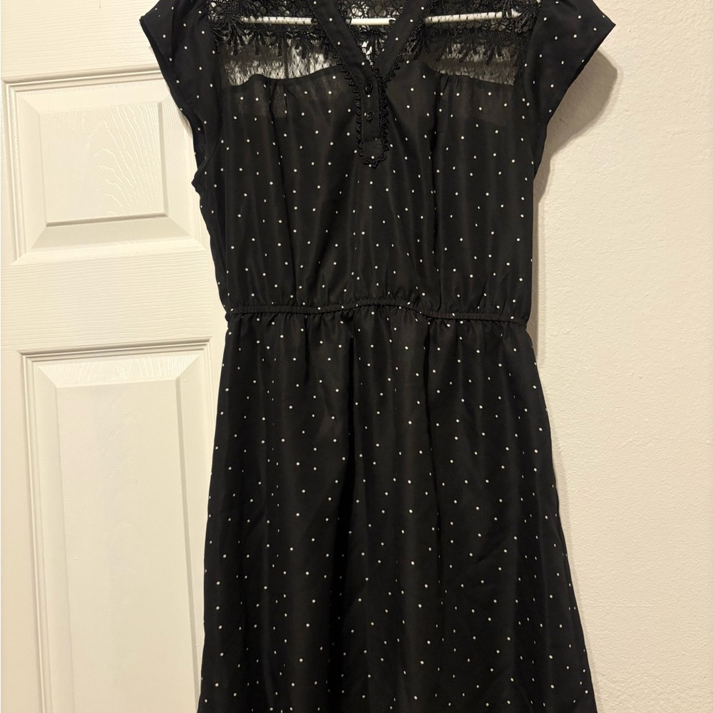 Black Polka Dot Dress with Lace Detail
